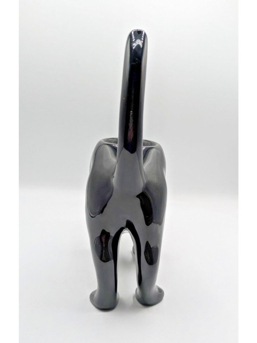 PartyLite Black Cat Halloween Tea Light Candle Holder Yellow Eyes Ceramic 8" - Picture 5 of 10